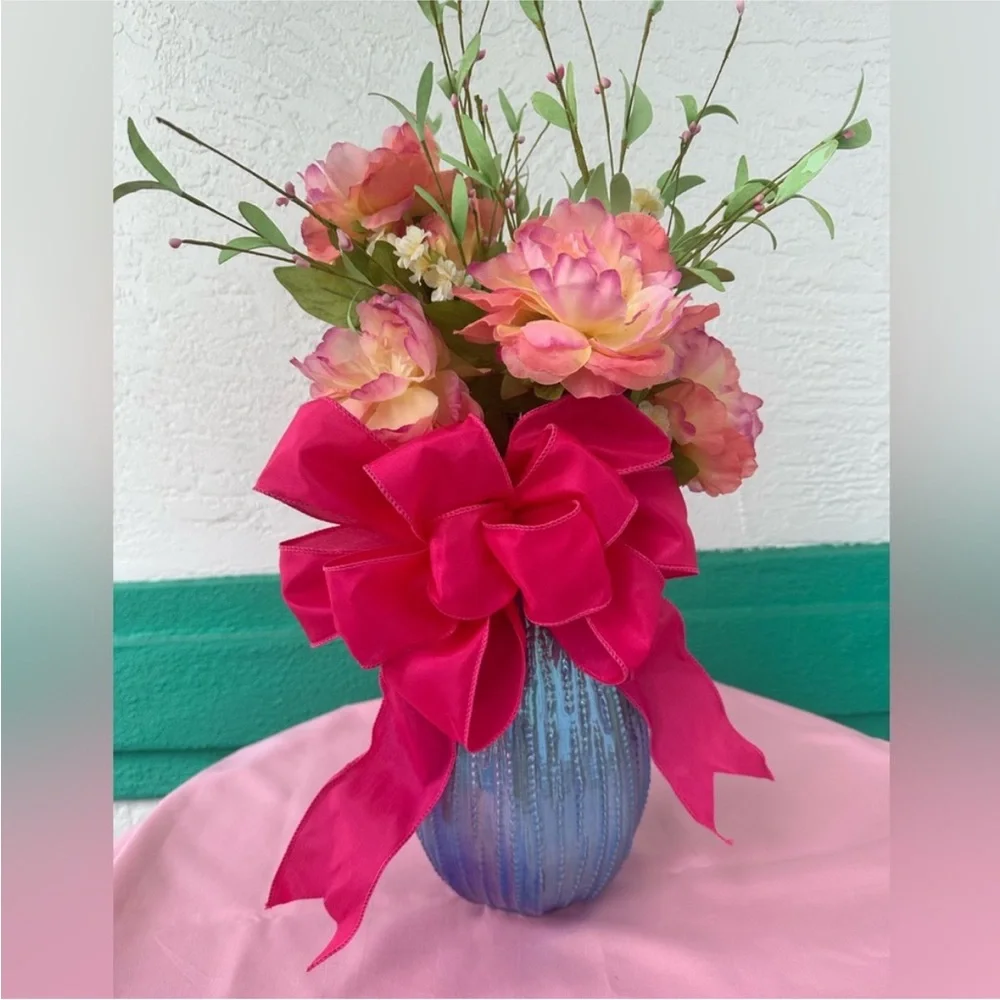 Bows Handmade Pink Wired Ribbon 10” x 8” & 9” X 7” Set of two